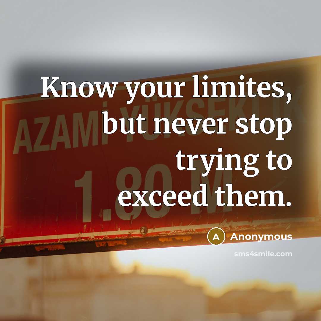 “Know your limites, but never stop trying to exceed them.” quote by Anonymous