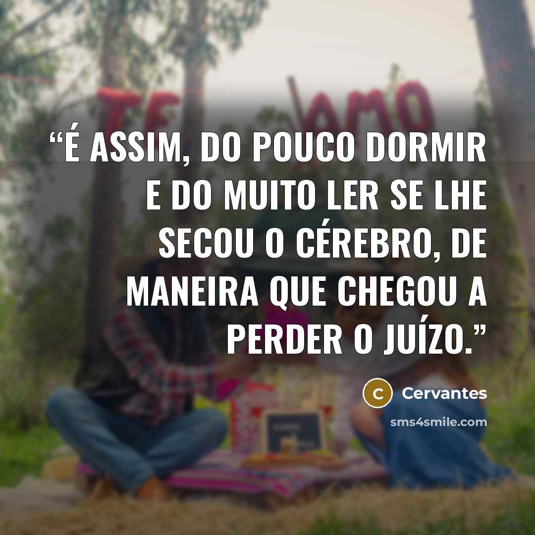 “É assim, do pouco dormir e do muito ler se lhe secou o cérebro, de maneira que chegou a perder o juízo.” quote by Cervantes