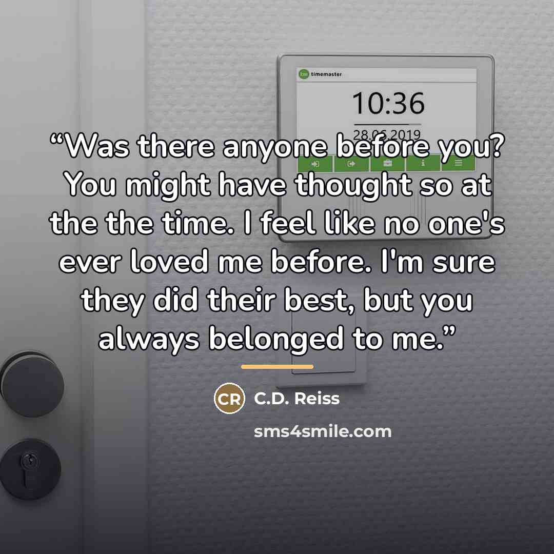 “Was there anyone before you? You might have thought so at the the time. I feel like no one's ever loved me before. I'm sure they did their best, but you always belonged to me.” quote by C.D. Reiss