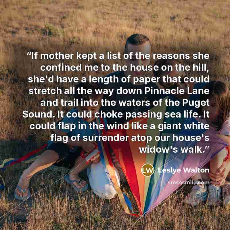 “If mother kept a list of the reasons she confined me to the house on the hill, she'd have a length of paper that could stretch all the way down Pinnacle Lane and trail into the waters of the Puget Sound. It could choke passing sea life. It could flap in the wind like a giant white flag of…” quote by Leslye Walton