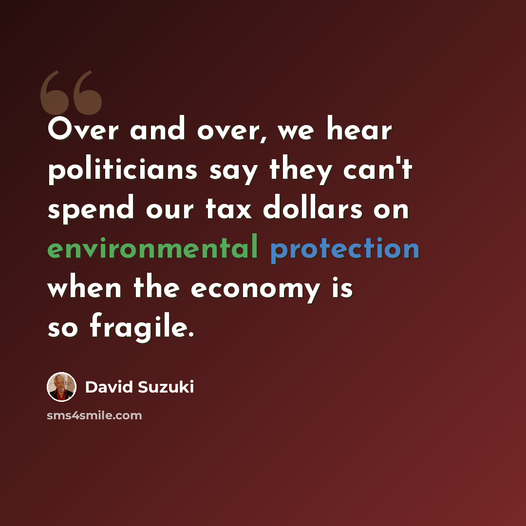 “Over and over, we hear politicians say they can't spend our tax dollars on environmental protection when the economy is so fragile.” quote by David Suzuki