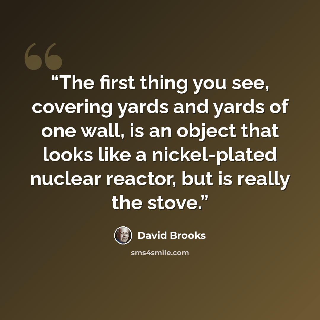 “The first thing you see, covering yards and yards of one wall, is an object that looks like a nickel-plated nuclear reactor, but is really the stove.” quote by David Brooks