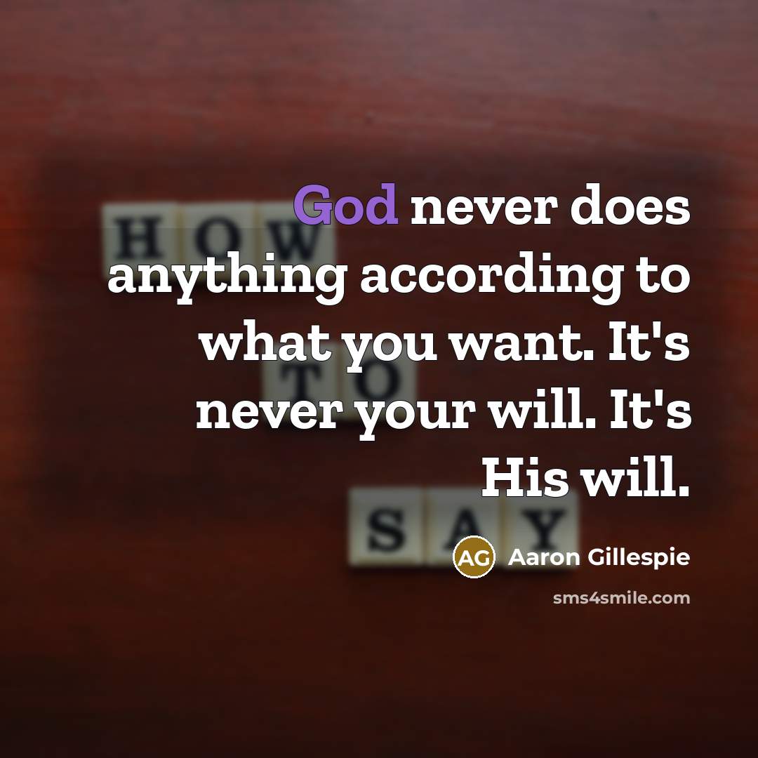 “God never does anything according to what you want. It's never your will. It's His will.” quote by Aaron Gillespie