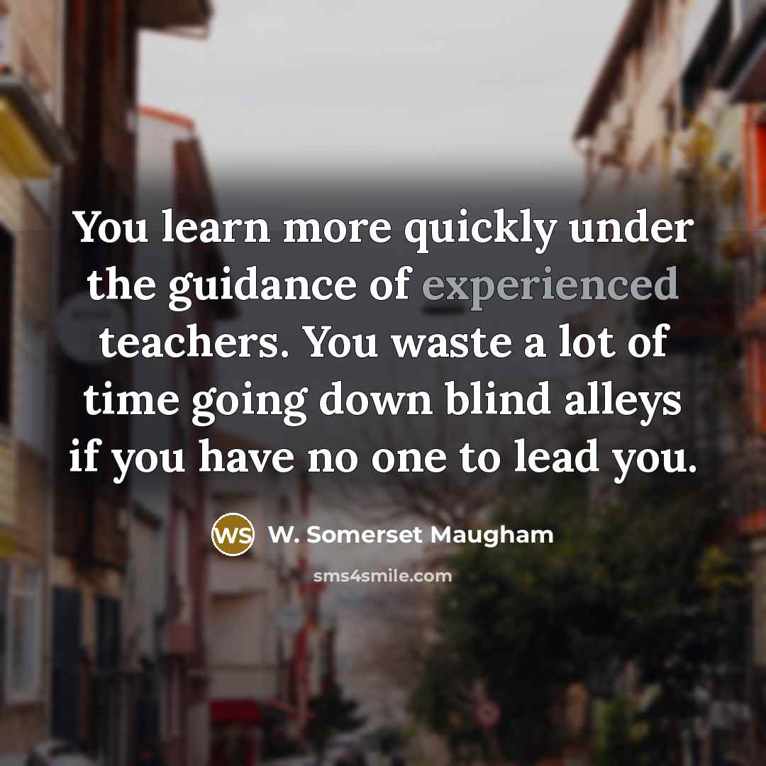“You learn more quickly under the guidance of experienced teachers. You waste a lot of time going down blind alleys if you have no one to lead you.” quote by W. Somerset Maugham