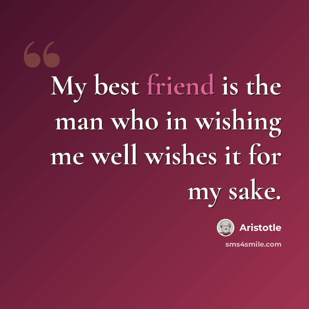 “My best friend is the man who in wishing me well wishes it for my sake.” quote by Aristotle
