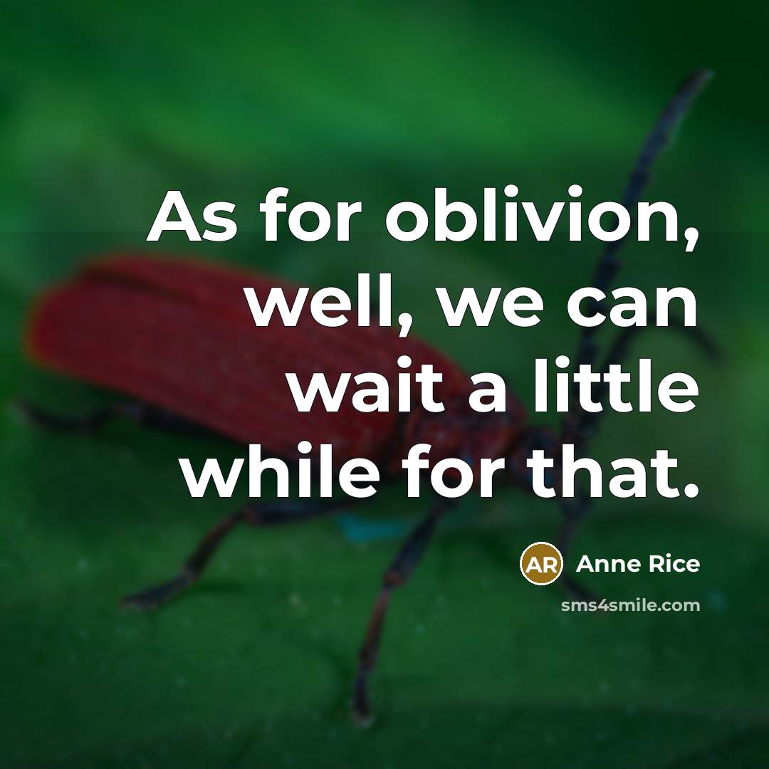 “As for oblivion, well, we can wait a little while for that.” quote by Anne Rice