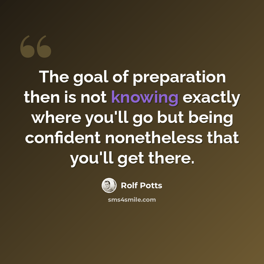 “The goal of preparation then is not knowing exactly where you'll go but being confident nonetheless that you'll get there.” quote by Rolf Potts
