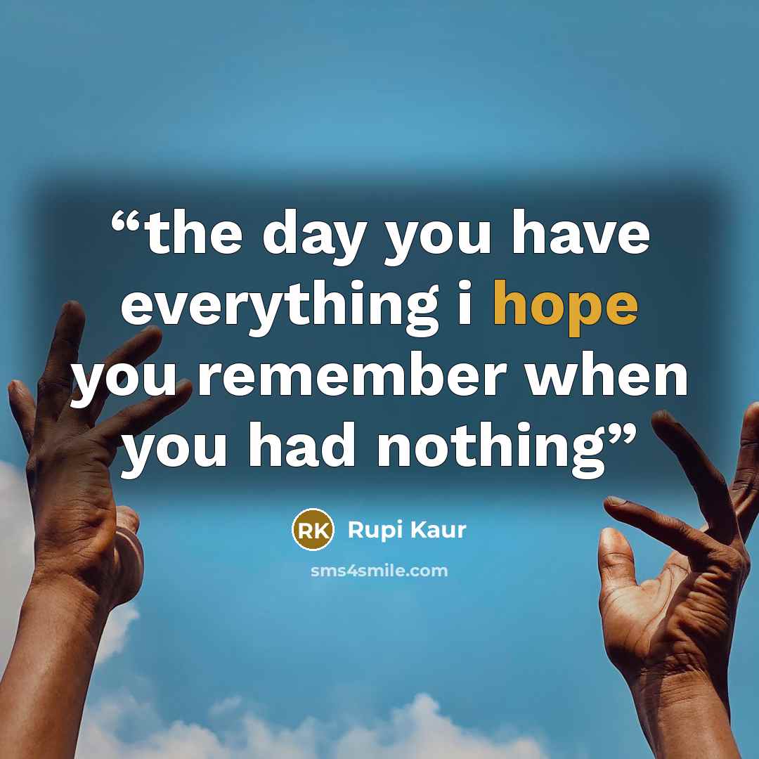 “the day you have everything i hope you remember when you had nothing” quote by Rupi Kaur