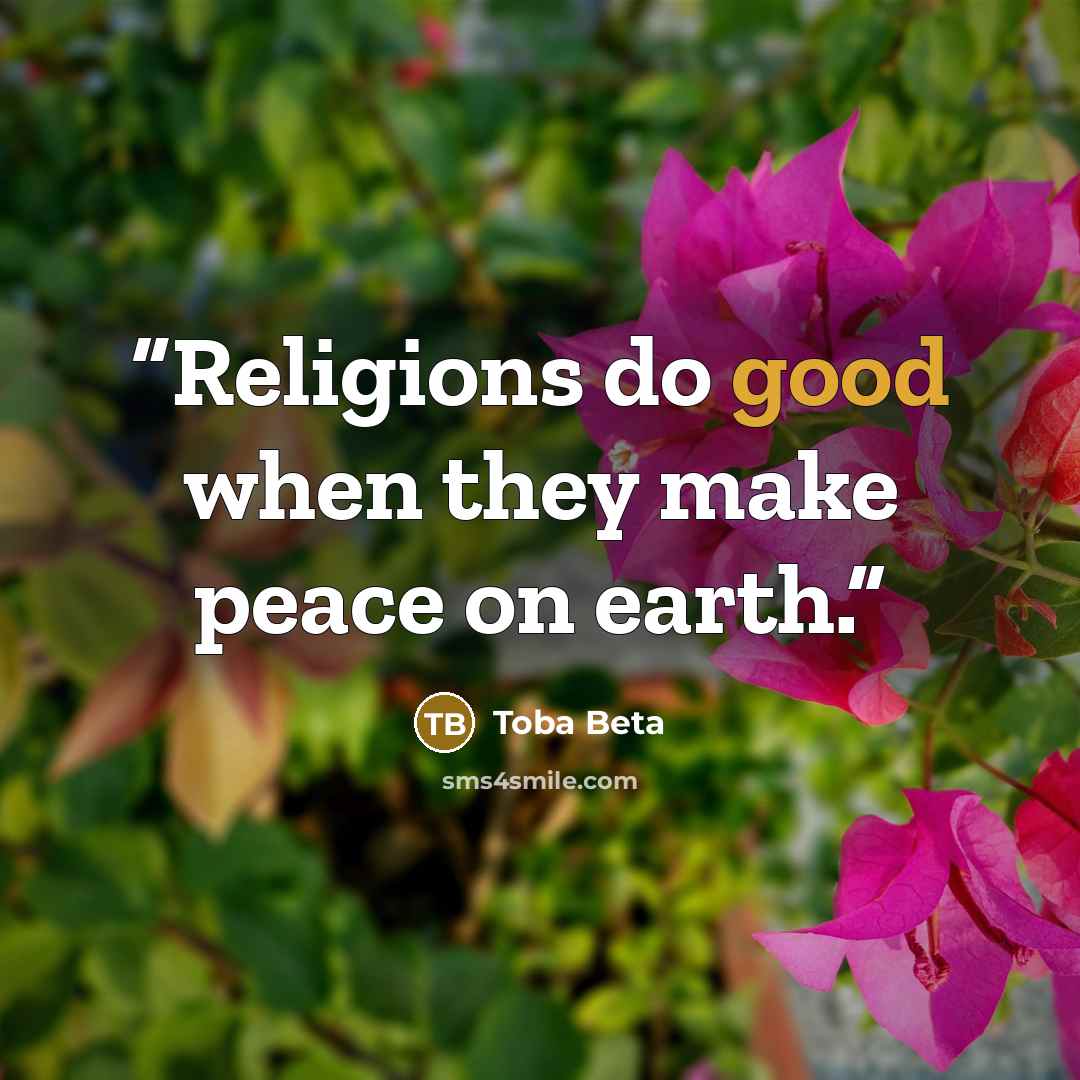 “Religions do good when they make peace on earth.” quote by Toba Beta