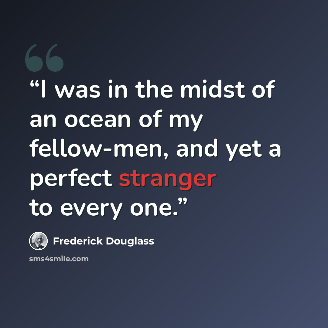 “I was in the midst of an ocean of my fellow-men, and yet a perfect stranger to every one.” quote by Frederick Douglass