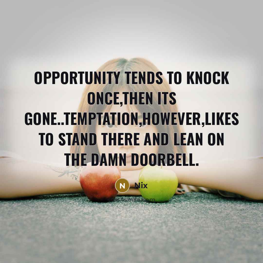 “Opportunity tends to knock once,then its gone..temptation,however,likes to stand there and lean on the damn doorbell.” quote by Nix