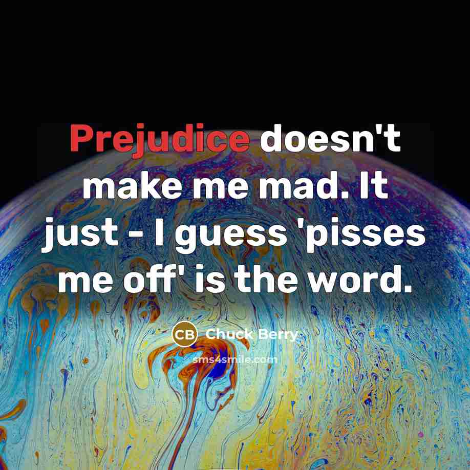 “Prejudice doesn't make me mad. It just - I guess 'pisses me off' is the word.” quote by Chuck Berry