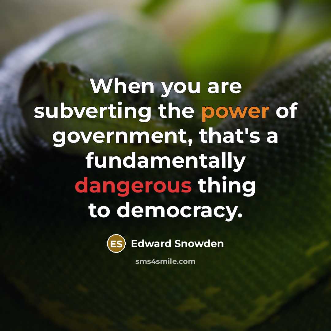 “When you are subverting the power of government, that's a fundamentally dangerous thing to democracy.” quote by Edward Snowden