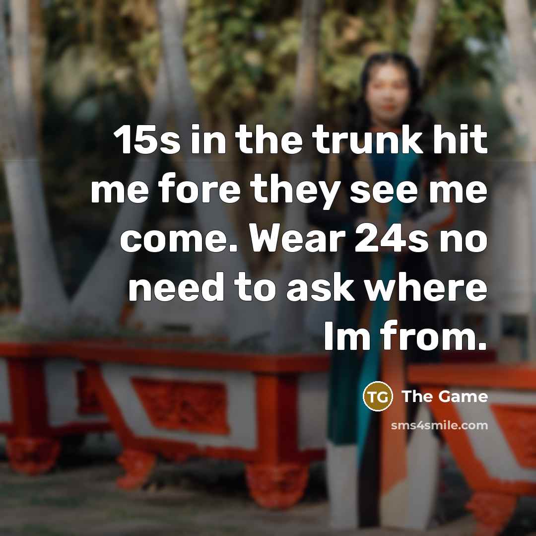 “15s in the trunk hit me fore they see me come. Wear 24s no need to ask where Im from.” quote by The Game
