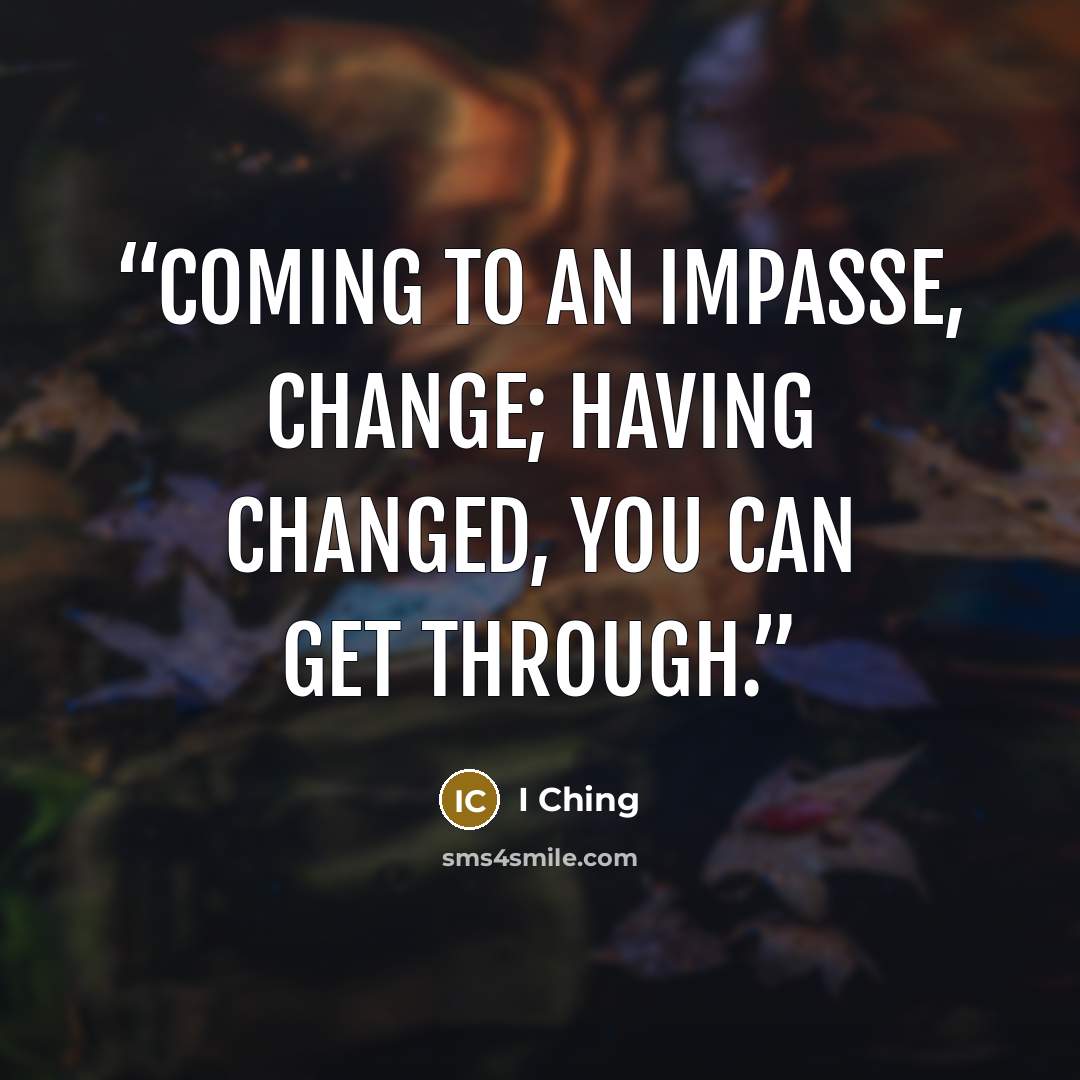“Coming to an impasse, change; having changed, you can get through.” quote by I Ching