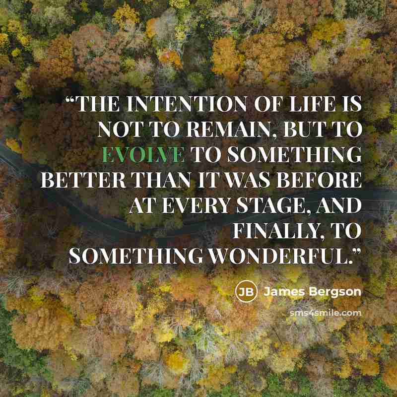 “THE INTENTION OF LIFE IS NOT TO REMAIN, BUT TO EVOLVE TO SOMETHING BETTER THAN IT WAS BEFORE AT EVERY STAGE, AND FINALLY, TO SOMETHING WONDERFUL.” quote by James Bergson