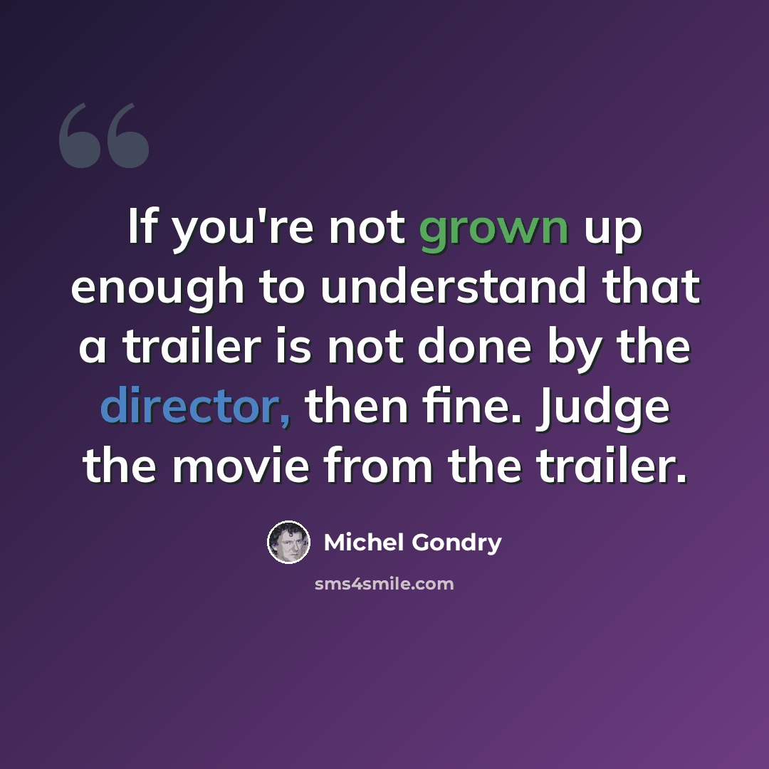 “If you're not grown up enough to understand that a trailer is not done by the director, then fine. Judge the movie from the trailer.” quote by Michel Gondry