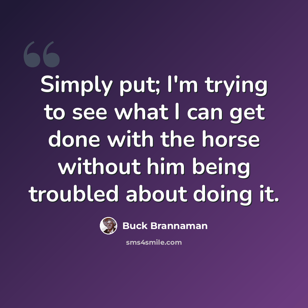 “Simply put; I'm trying to see what I can get done with the horse without him being troubled about doing it.” quote by Buck Brannaman
