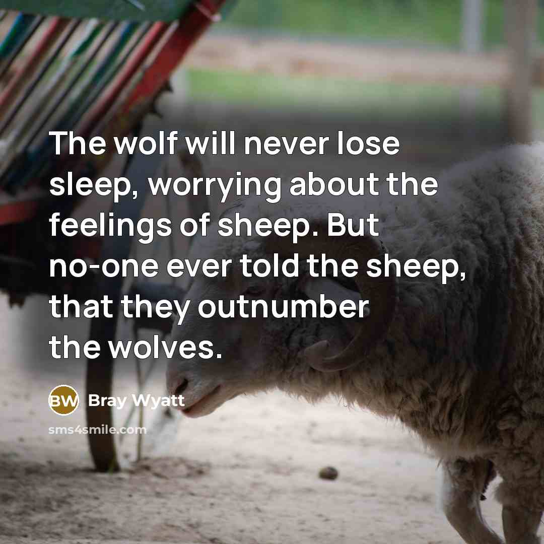“The wolf will never lose sleep, worrying about the feelings of sheep. But no-one ever told the sheep, that they outnumber the wolves.” quote by Bray Wyatt