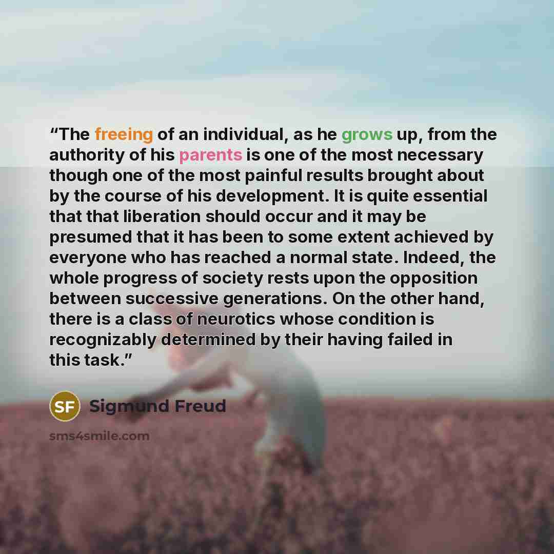 “The freeing of an individual, as he grows up, from the authority of his parents is one of the most necessary though one of the most painful results brought about by the course of his development. It is quite essential that that liberation should occur and it may be presumed that it has been to…” quote by Sigmund Freud