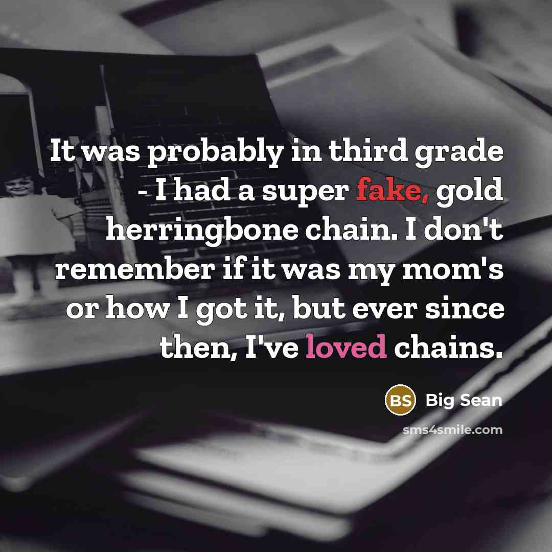 “It was probably in third grade - I had a super fake, gold herringbone chain. I don't remember if it was my mom's or how I got it, but ever since then, I've loved chains.” quote by Big Sean