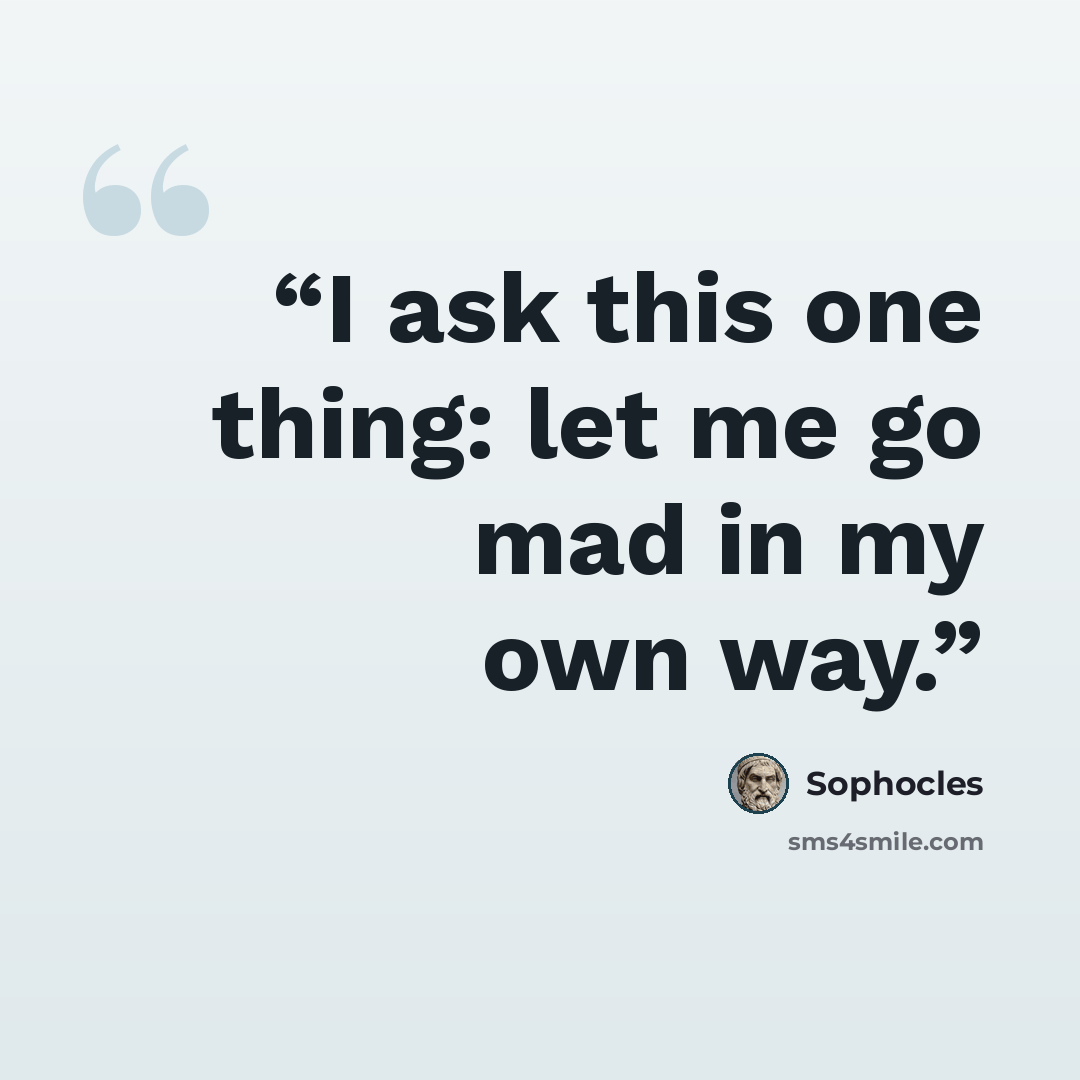 “I ask this one thing: let me go mad in my own way.” quote by Sophocles