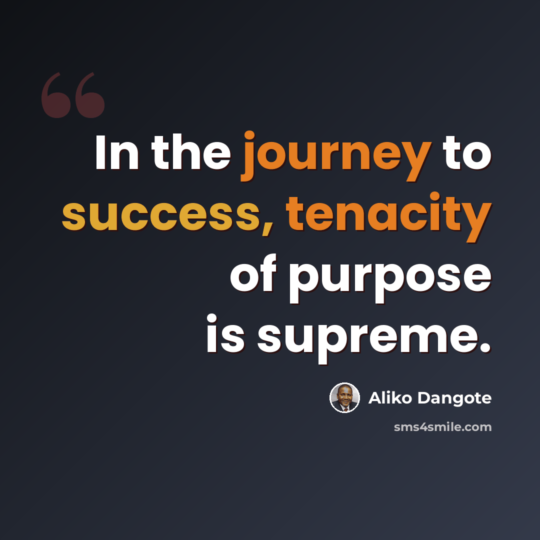 “In the journey to success, tenacity of purpose is supreme.” quote by Aliko Dangote