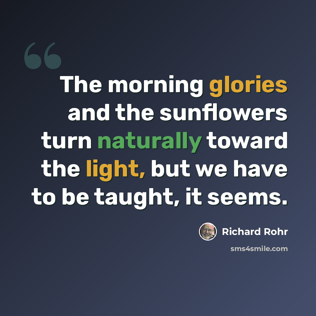 “The morning glories and the sunflowers turn naturally toward the light, but we have to be taught, it seems.” quote by Richard Rohr