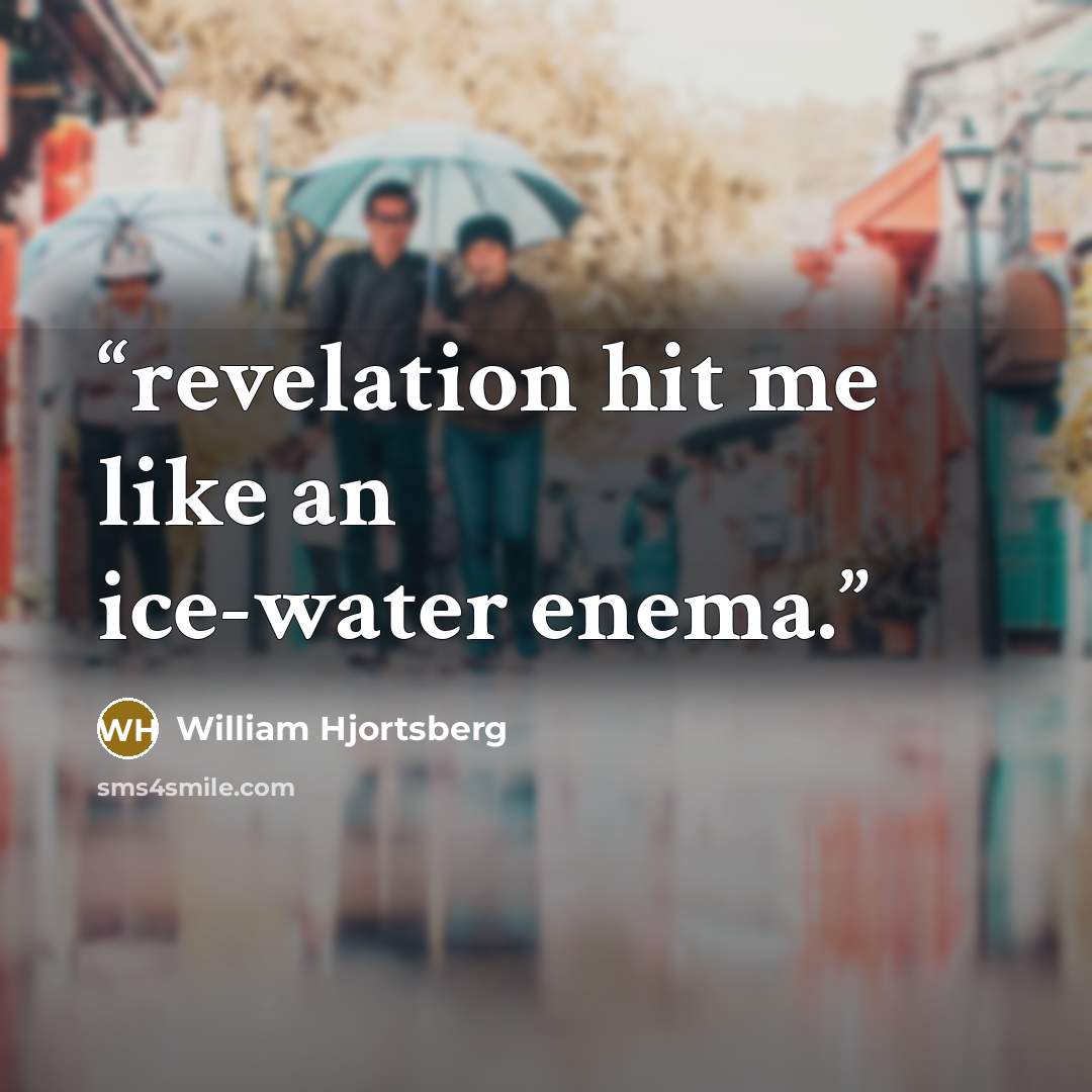 “revelation hit me like an ice-water enema.” quote by William Hjortsberg