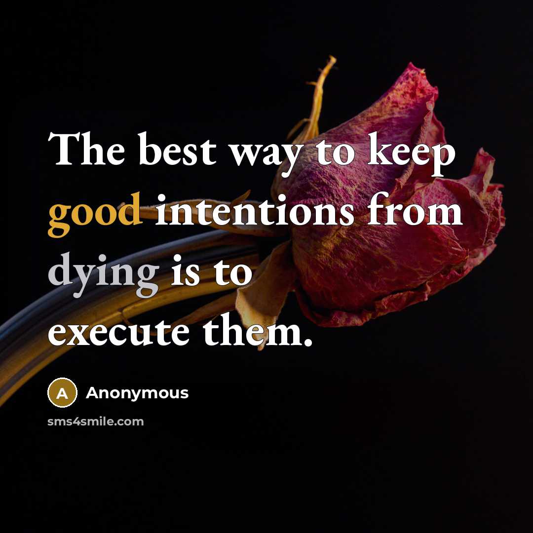 “The best way to keep good intentions from dying is to execute them.” quote by Anonymous