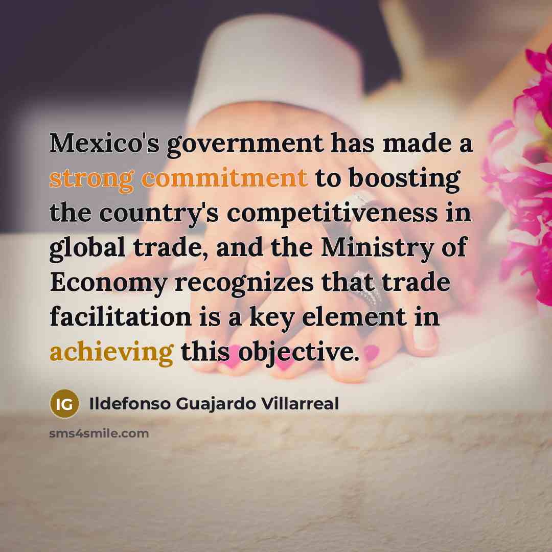 “Mexico's government has made a strong commitment to boosting the country's competitiveness in global trade, and the Ministry of Economy recognizes that trade facilitation is a key element in achieving this objective.” quote by Ildefonso Guajardo Villarreal