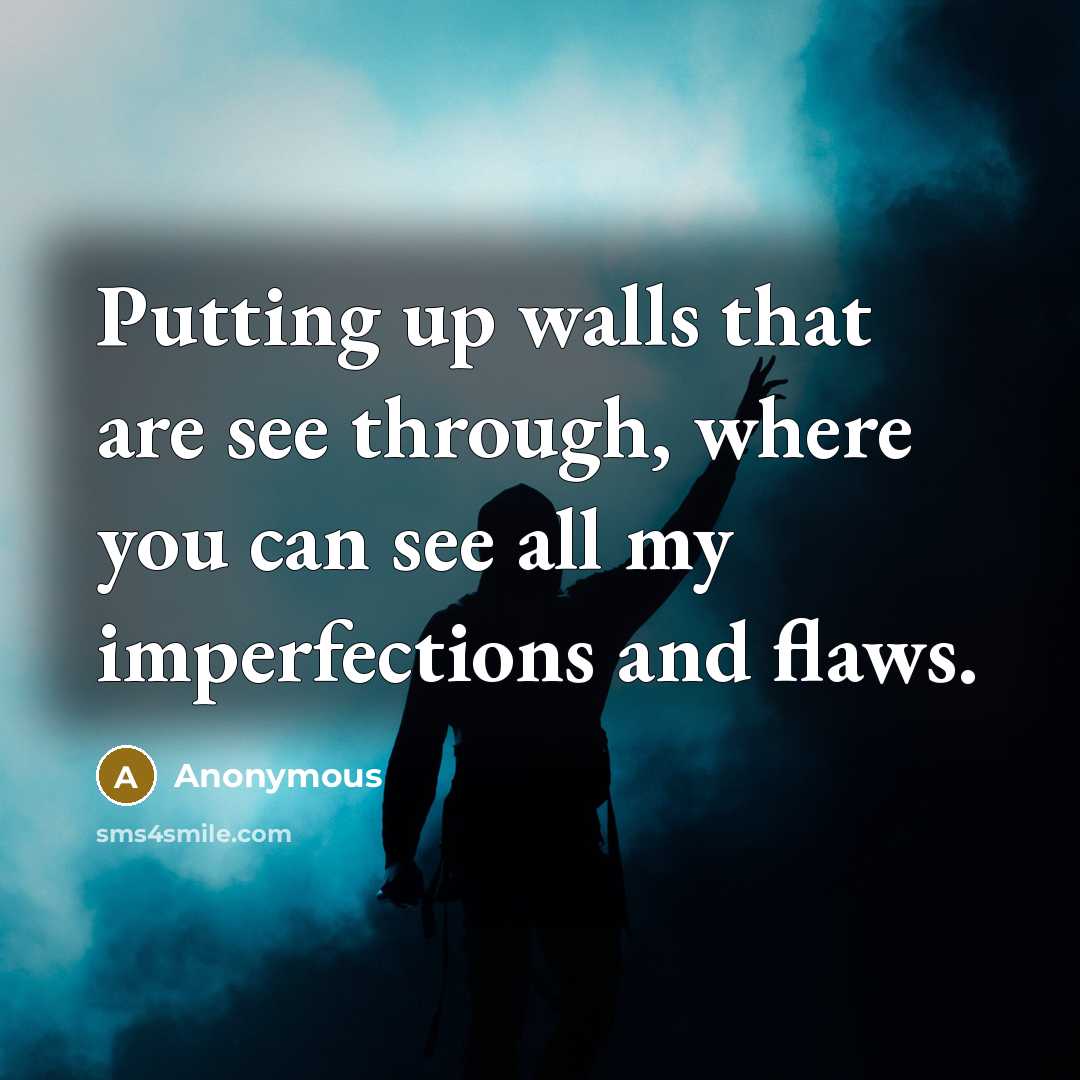 “Putting up walls that are see through, where you can see all my imperfections and flaws.” quote by Anonymous