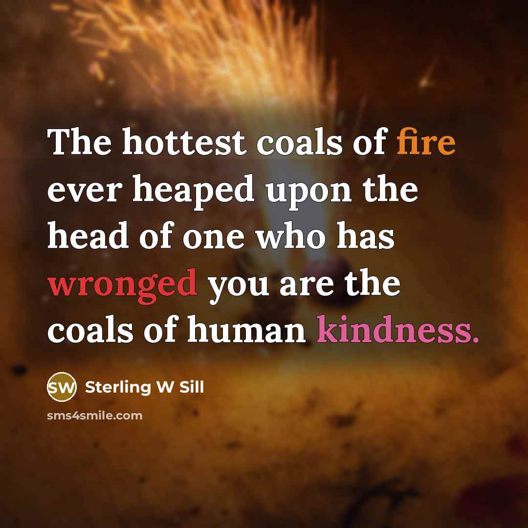 “The hottest coals of fire ever heaped upon the head of one who has wronged you are the coals of human kindness.” quote by Sterling W Sill