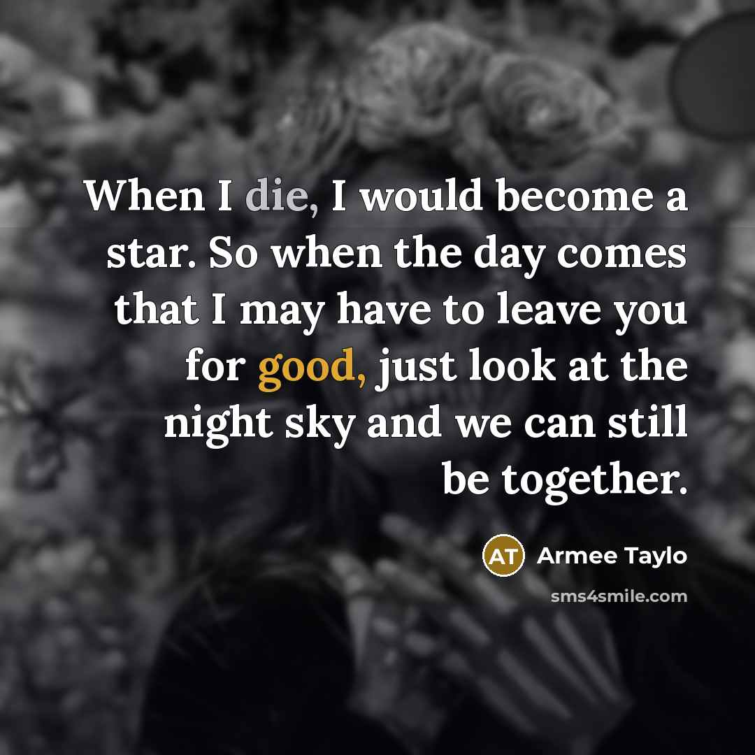 “When I die, I would become a star. So when the day comes that I may have to leave you for good, just look at the night sky and we can still be together.” quote by Armee Taylo