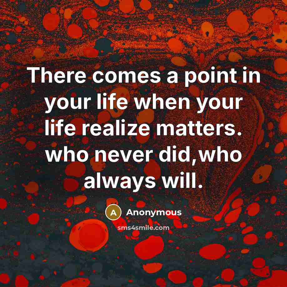“There comes a point in your life when your life realize matters. who never did,who always will.” quote by Anonymous