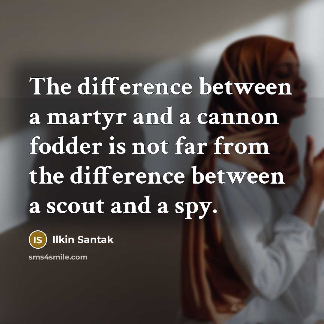“The difference between a martyr and a cannon fodder is not far from the difference between a scout and a spy.” quote by Ilkin Santak