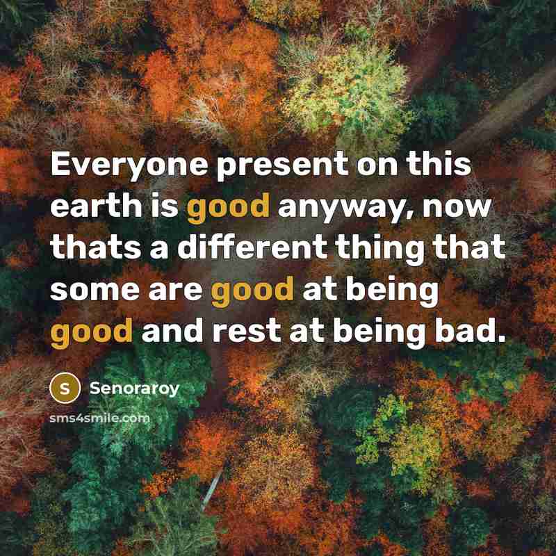 “Everyone present on this earth is good anyway, now thats a different thing that some are good at being good and rest at being bad.” quote by Senoraroy