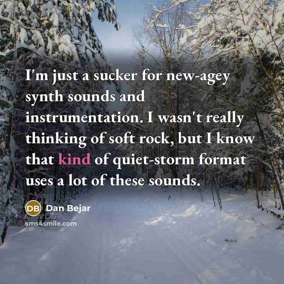 “I'm just a sucker for new-agey synth sounds and instrumentation. I wasn't really thinking of soft rock, but I know that kind of quiet-storm format uses a lot of these sounds.” quote by Dan Bejar