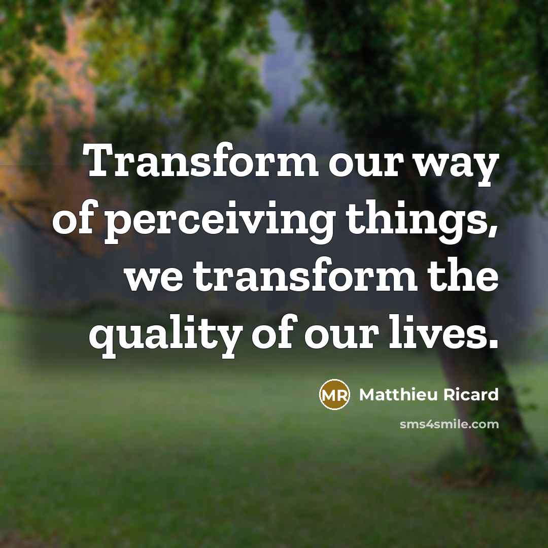 “Transform our way of perceiving things, we transform the quality of our lives.” quote by Matthieu Ricard