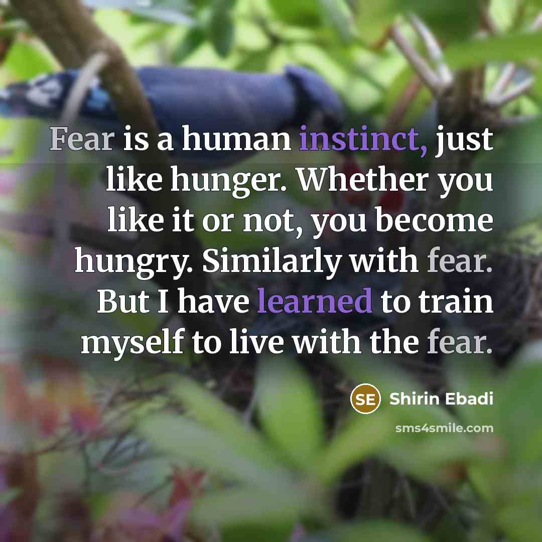 “Fear is a human instinct, just like hunger. Whether you like it or not, you become hungry. Similarly with fear. But I have learned to train myself to live with the fear.” quote by Shirin Ebadi
