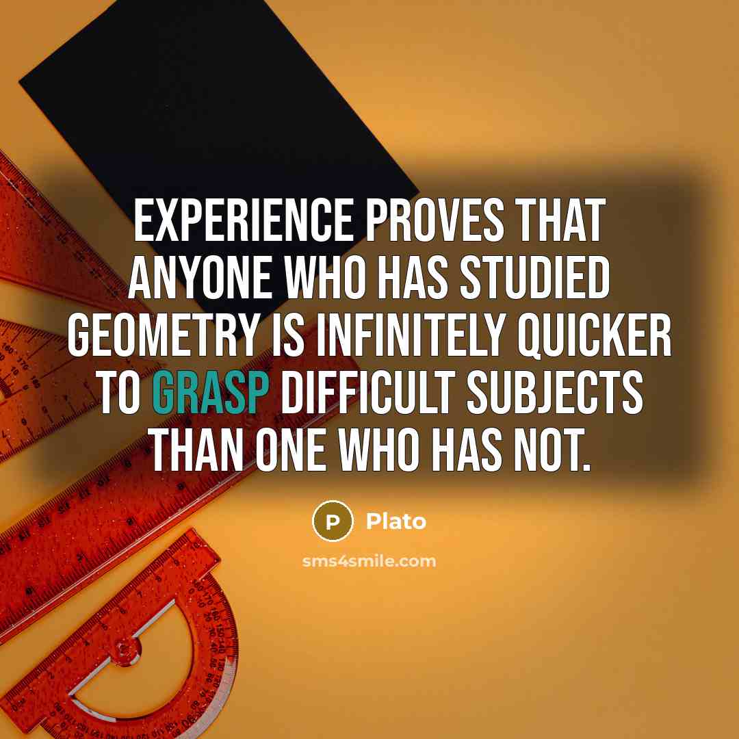 “Experience proves that anyone who has studied geometry is infinitely quicker to grasp difficult subjects than one who has not.” quote by Plato