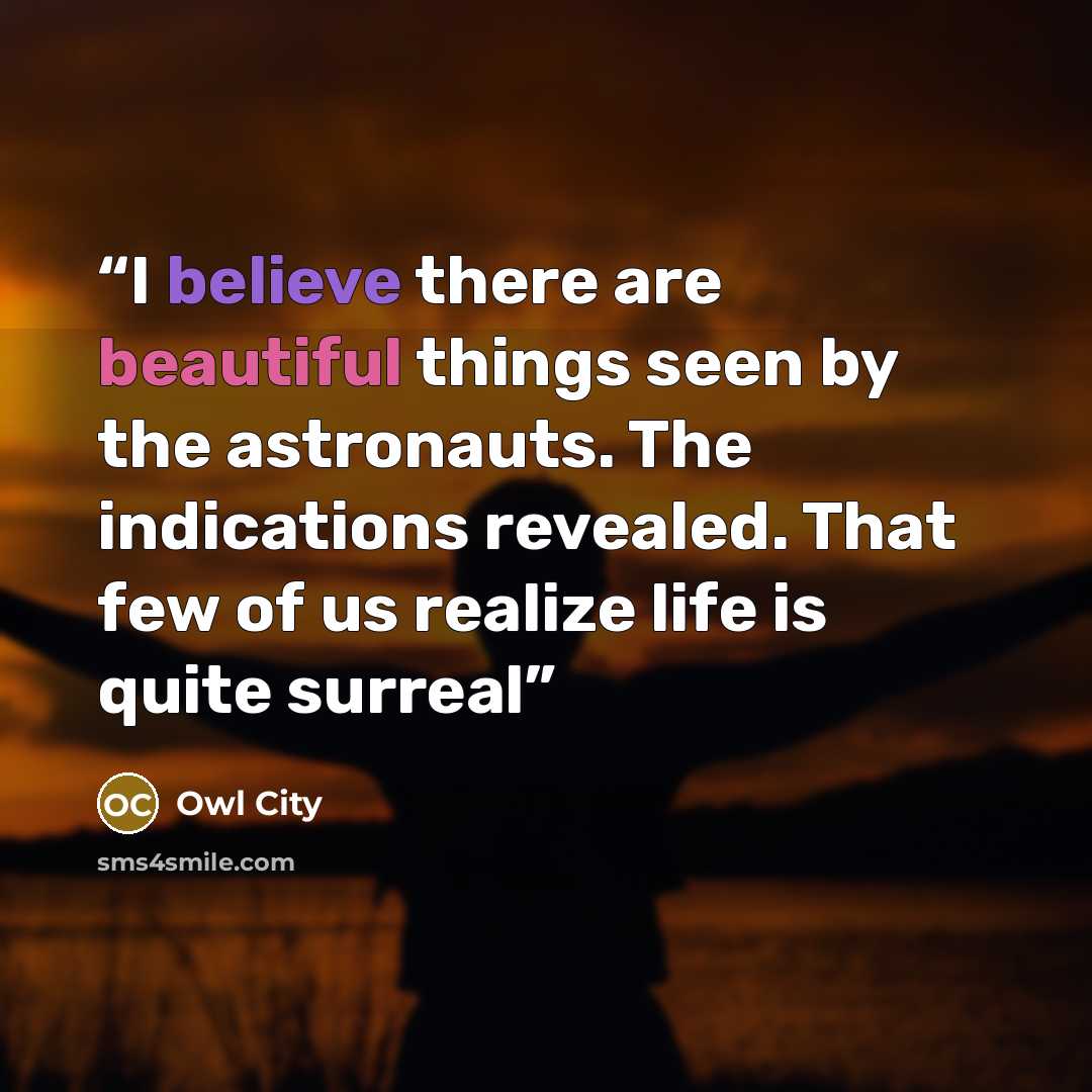 “I believe there are beautiful things seen by the astronauts. The indications revealed. That few of us realize life is quite surreal” quote by Owl City