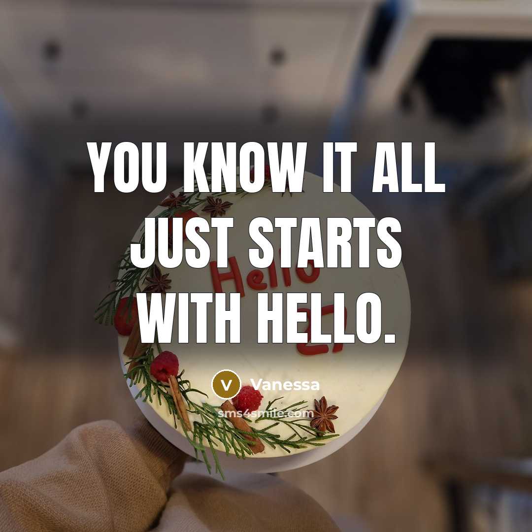 “You know it all just starts with Hello.” quote by Vanessa