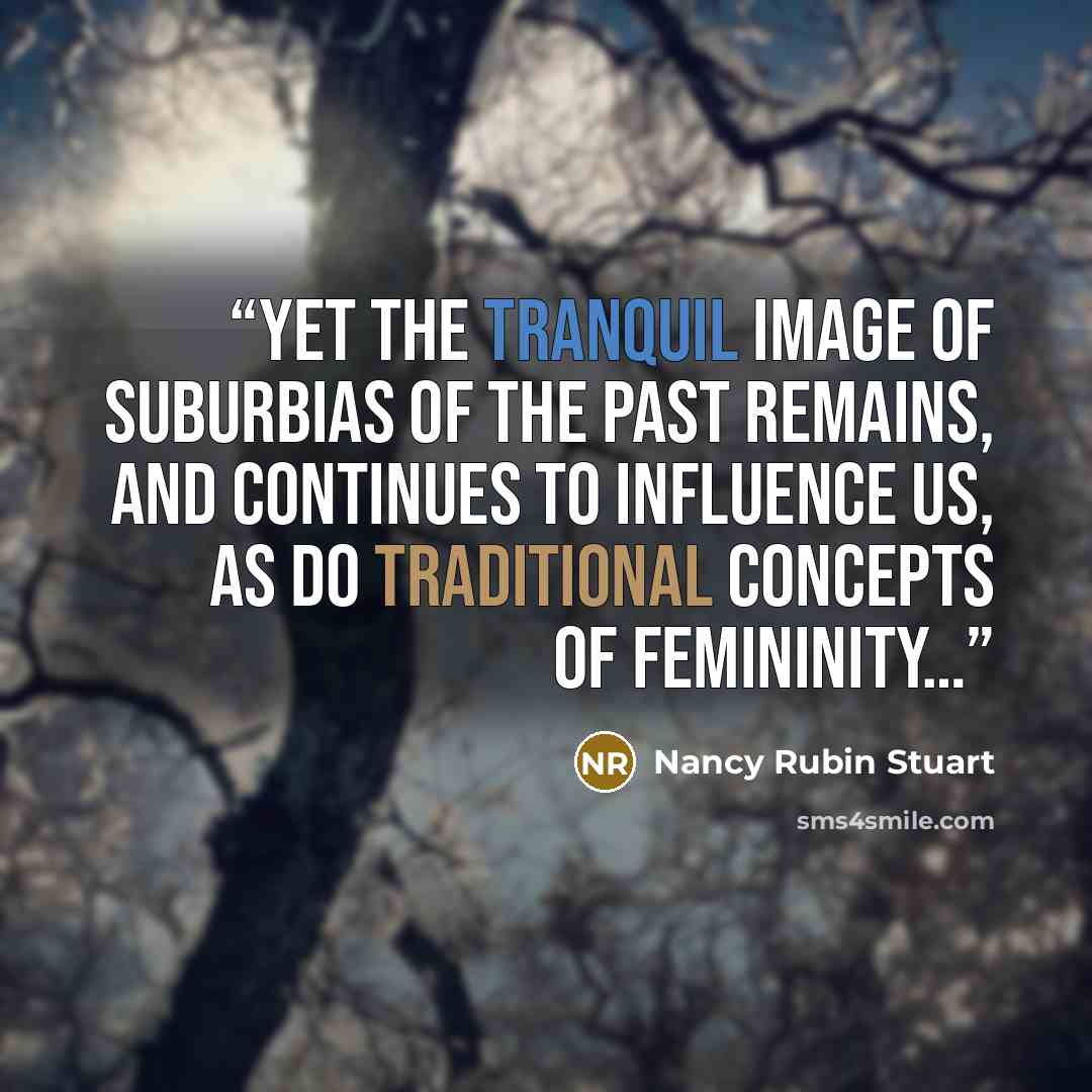 “Yet the tranquil image of suburbias of the past remains, and continues to influence us, as do traditional concepts of femininity…” quote by Nancy Rubin Stuart