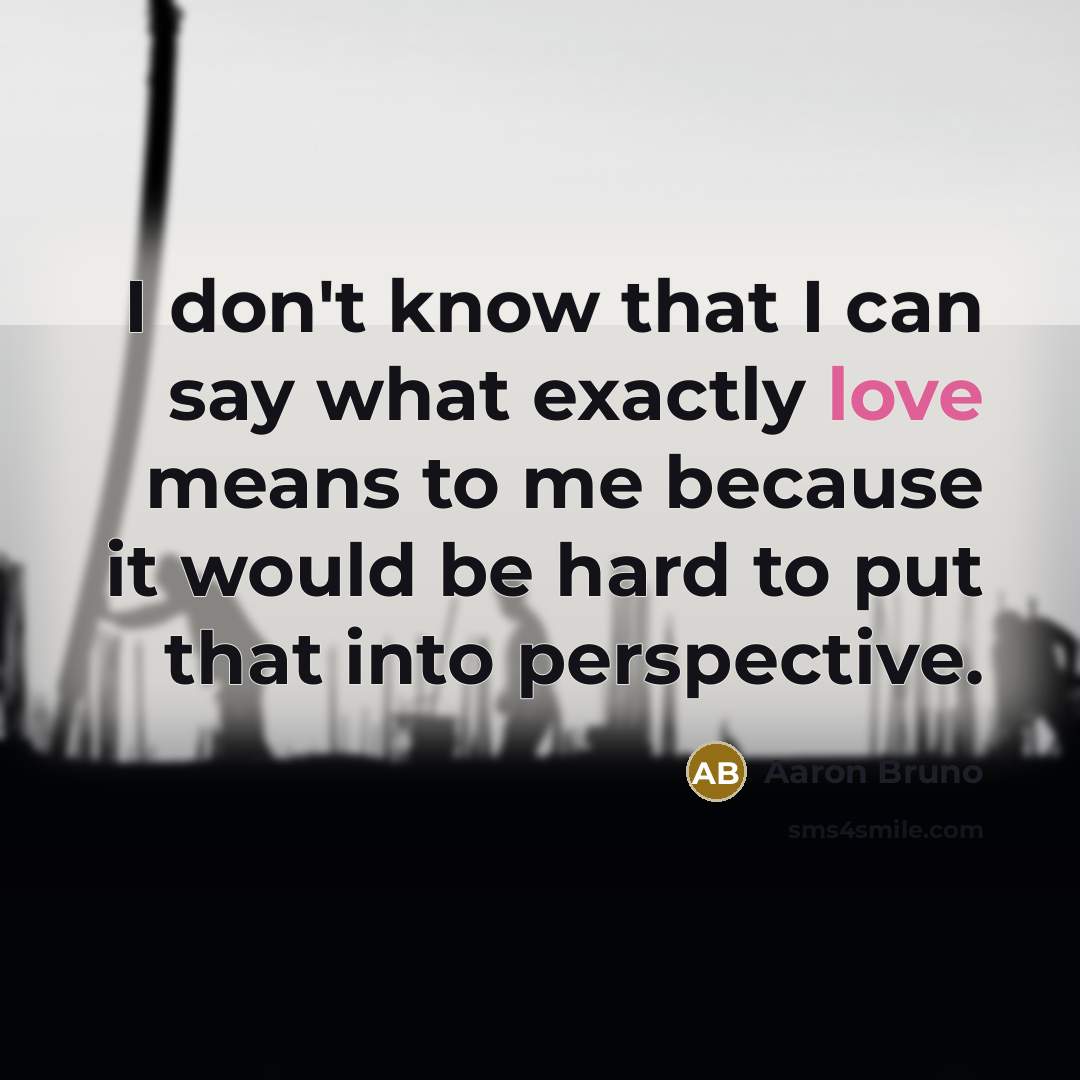“I don't know that I can say what exactly love means to me because it would be hard to put that into perspective.” quote by Aaron Bruno