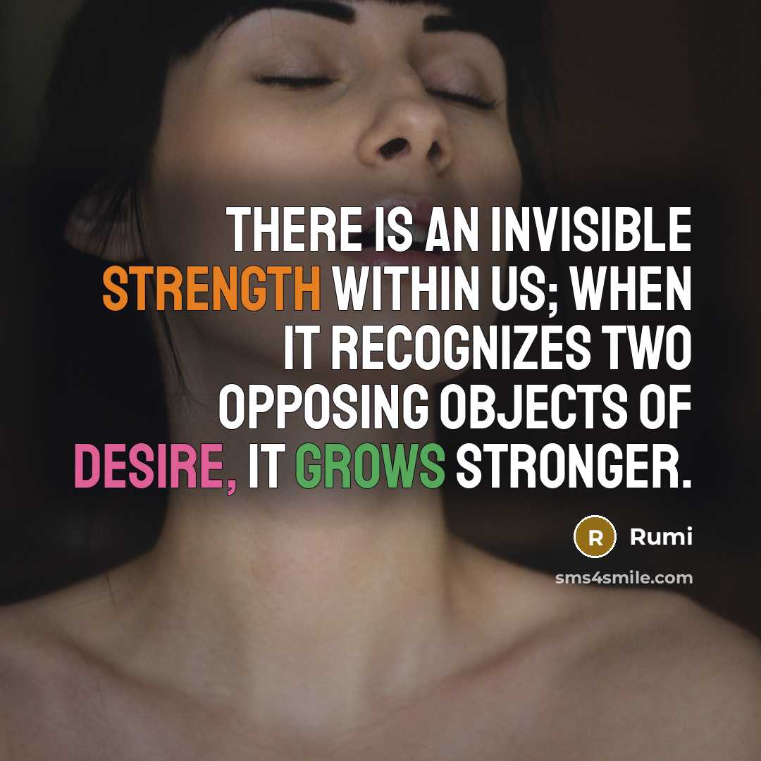“There is an invisible strength within us; when it recognizes two opposing objects of desire, it grows stronger.” quote by Rumi