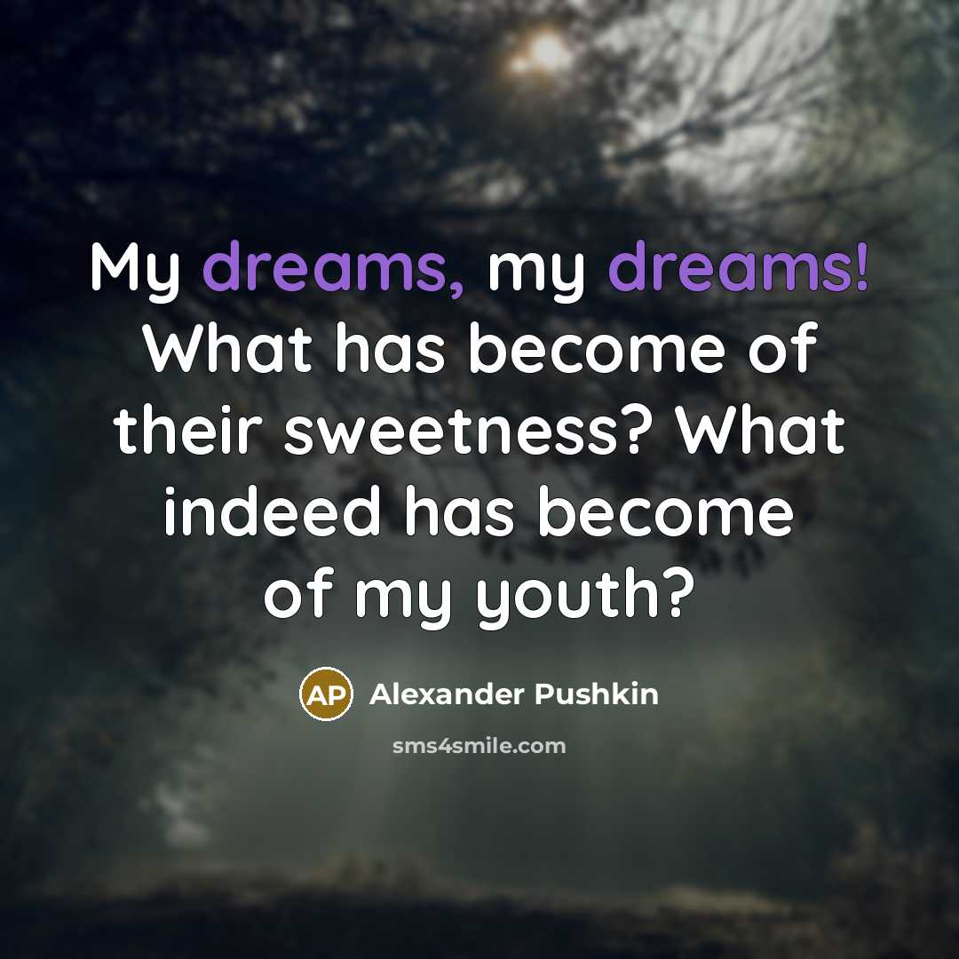 “My dreams, my dreams! What has become of their sweetness? What indeed has become of my youth?” quote by Alexander Pushkin
