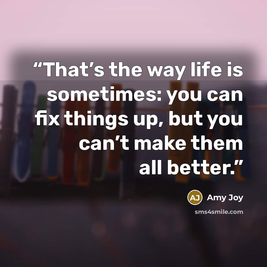 “That’s the way life is sometimes: you can fix things up, but you can’t make them all better.” quote by Amy Joy