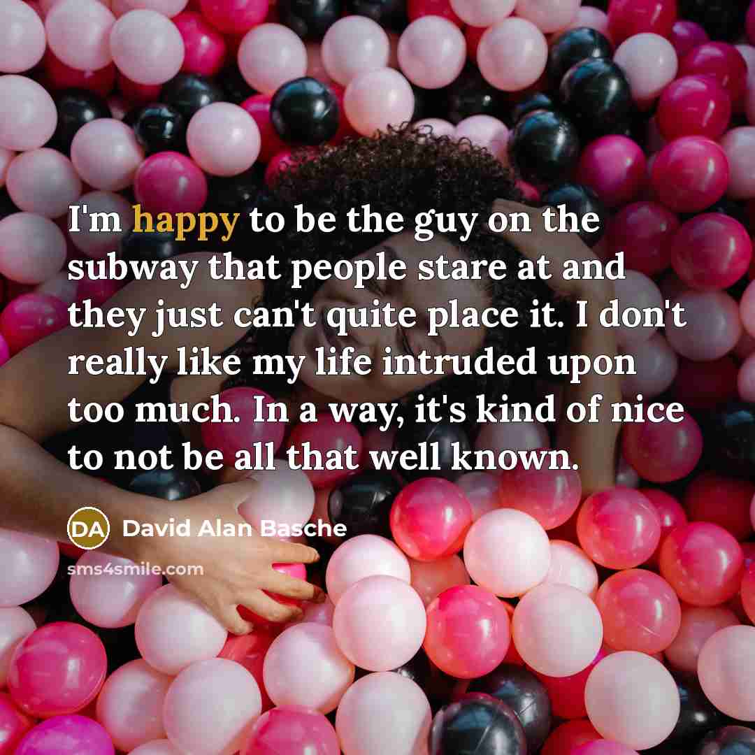 “I'm happy to be the guy on the subway that people stare at and they just can't quite place it. I don't really like my life intruded upon too much. In a way, it's kind of nice to not be all that well known.” quote by David Alan Basche