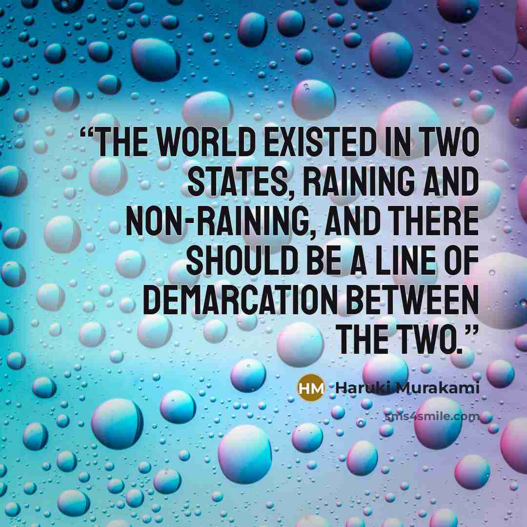 “The world existed in two states, raining and non-raining, and there should be a line of demarcation between the two.” quote by Haruki Murakami